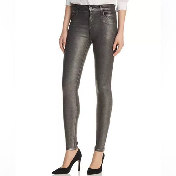 J Brand Maria Metallic High Rise Skinny Jeans in Silver Lament Black 29 - Picture 1 of 13
